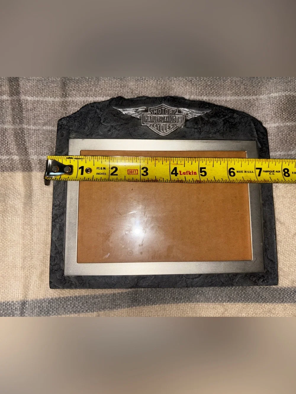 VTG Harley Davidson Photo Frame Metal & Stone Slate Style For 4 X 6